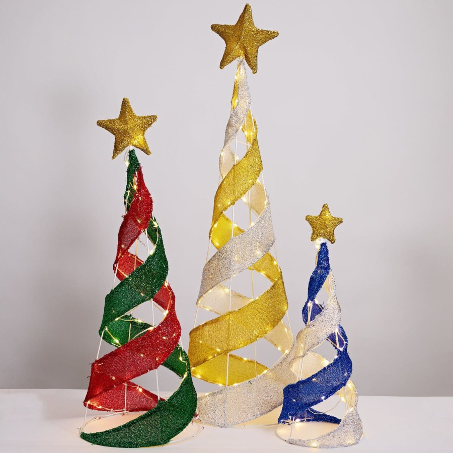 3D & 2D Displays Christmas World  | Led Mesh Tinsel Striped Cone Tree (3Pc)